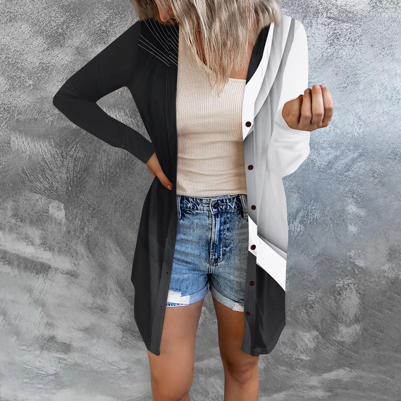 

Женская модная повседневная куртка с длинными рукавами и принтом средней длины, кардиган на пуговицах, пальто XXL