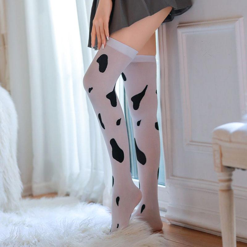Cow Print Women Thigh High Stockings 