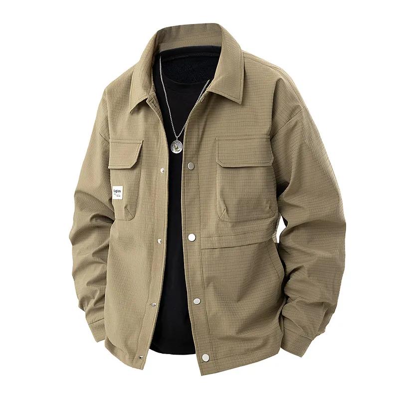 Men Spring and Fall Casual Big Size Plus Cargo Jacket  Youth Handsome Lapel Windbreaker