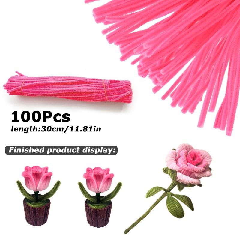 100Pcs 30cm Colors Chenille Stem Twisted Rod Iron Wire DIY Handcraft Wool Root Fluffy Bar Twisting Decor Pipe Cleaner Plush