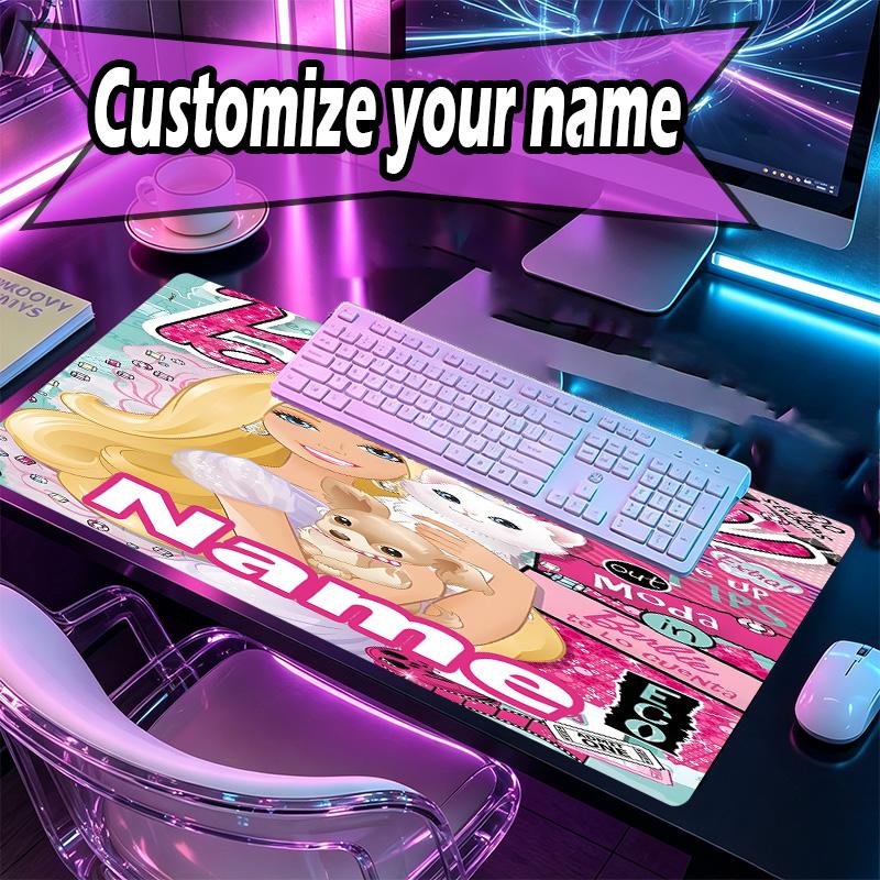 Custom Name Personalized Barbie Pattern Mousepad, Laptop PC Desk Mat, Decorative Desk Mat for Home Keyboard Pad Gift