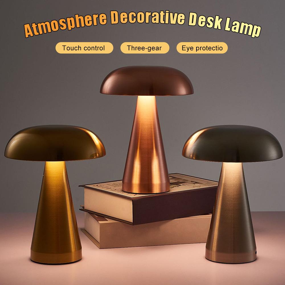 

Mushroom Bedside Table Lamp USB Rechargeable LED Night Lamp Bedside Light 3 Color Touch Dimmable Metal Lamp Living Bedroom Decor Gold золотой