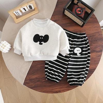 Children's Cartoon Fleece-Lined Sweatshirt & Pants Set - Autumn Trendy Two-Piece Outfit