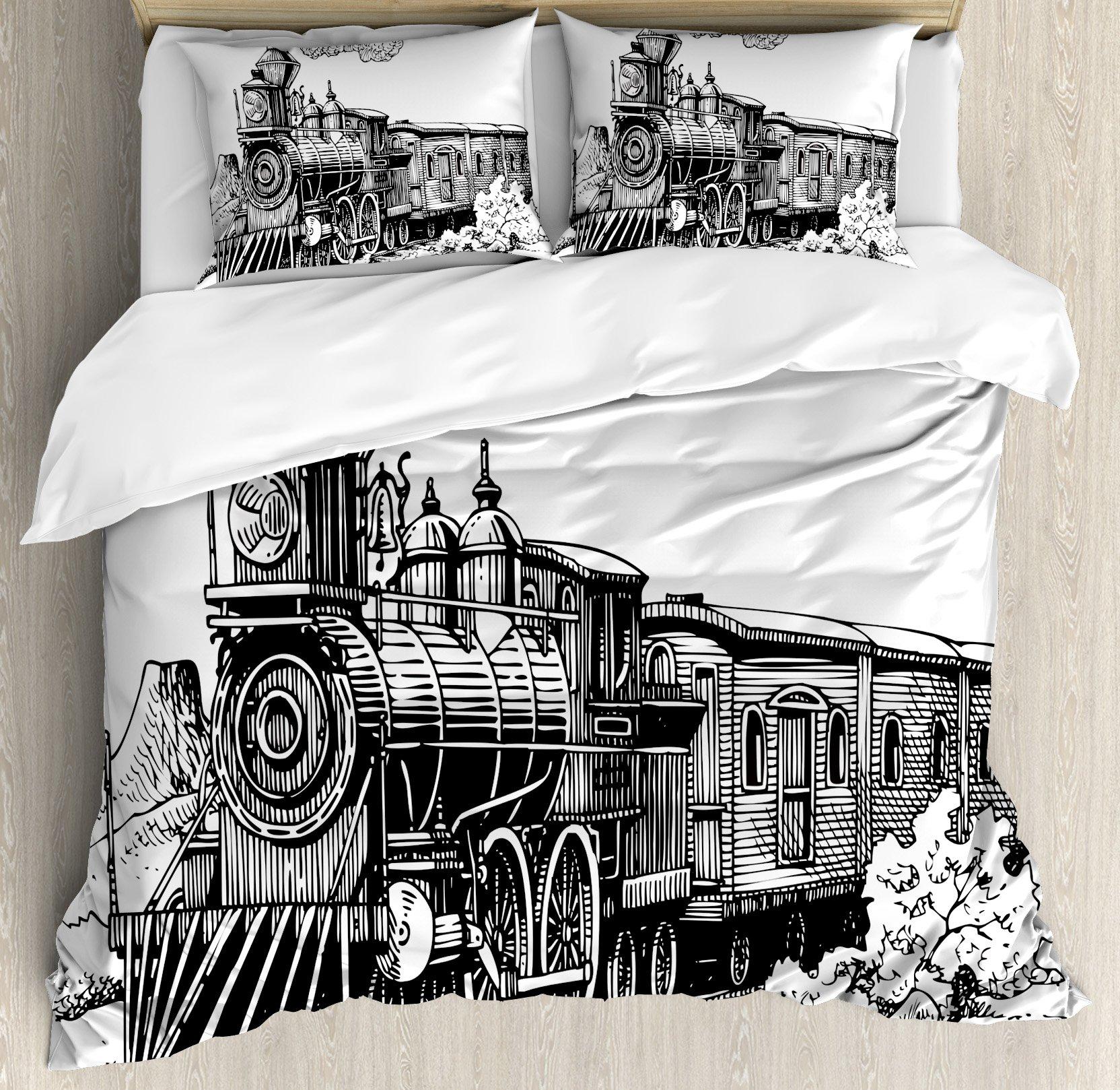 

Cartoon Train Duvet Cover Set Black Trains Bedding Set Boys Teens Men Bedroom Single Double Comforter Cover Decor Quilt Covers US Twin(172*218cm)3pcs