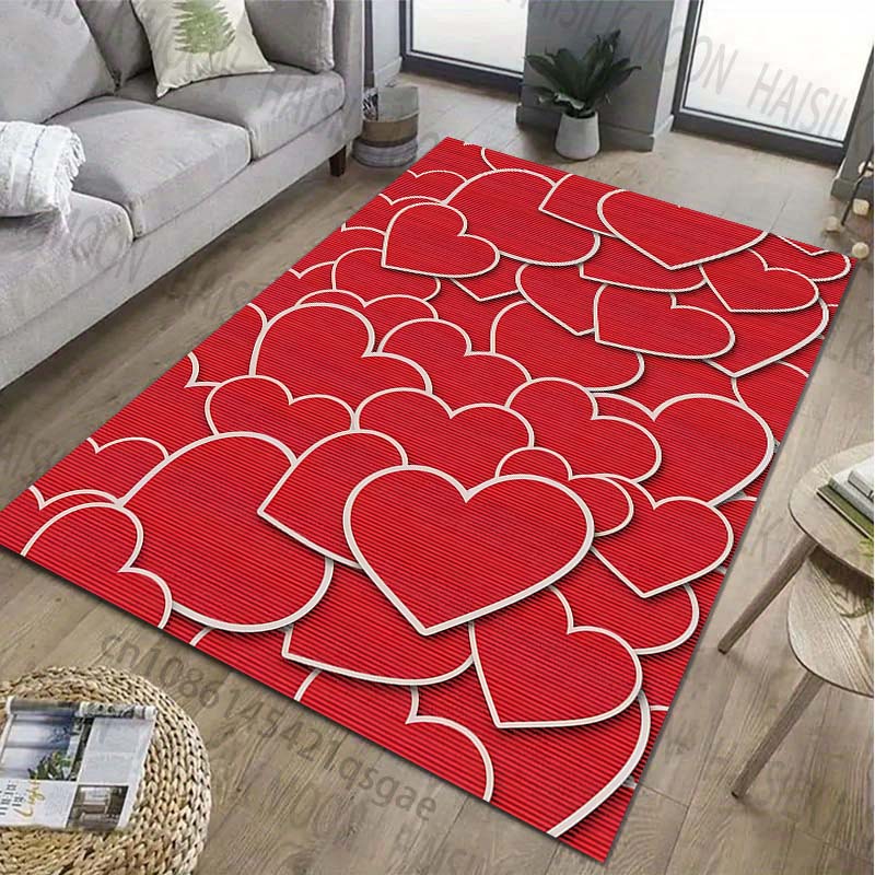 Czerwony Dywan z Nadrukiem Serca Miłości do Salonu Sypialni Nocnej Łazienki Mata Podłogowa Dywanik Mata pod Sofę Wystrój Domu Luksusowy Prezent