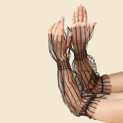 Sexy Mesh Long Sleeves Stage Performance Decoration Arm Sleeves Summer Outdoor Breathable Travel Sun Protection Tulle Gloves
