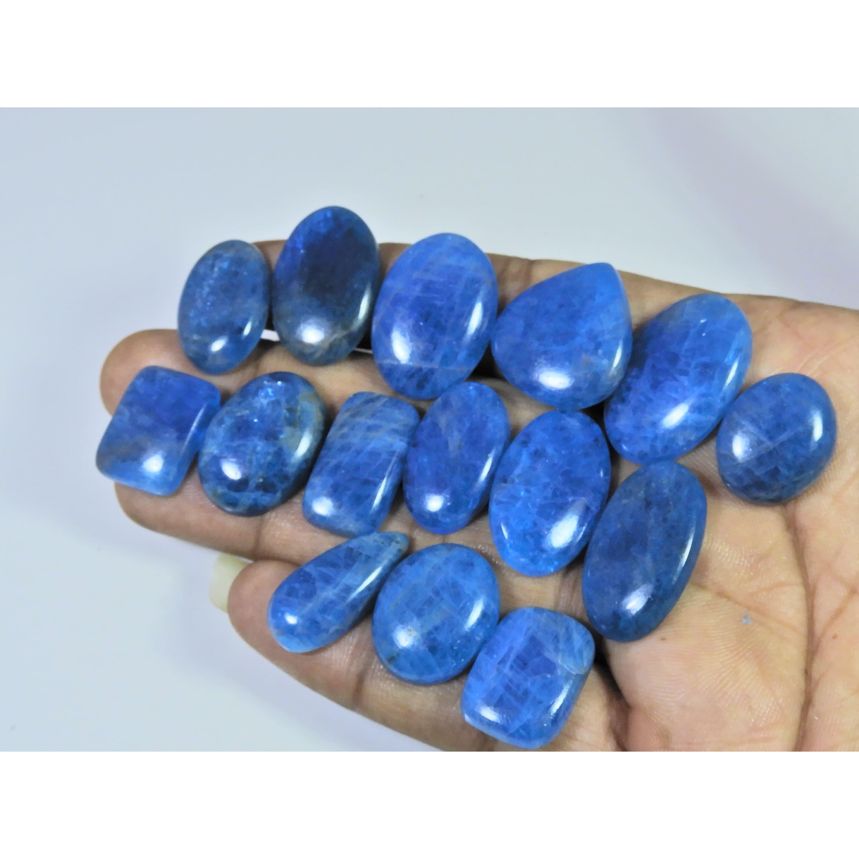 15Pcs Natural Blue Apatite Mix Shape Cabochon Loose Gemstone 285Cts. Lot C-2421