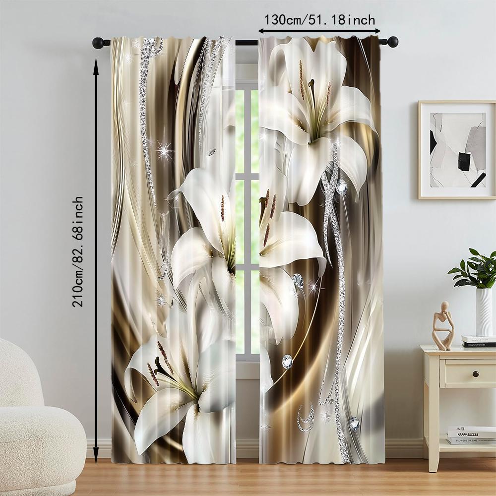 2Pcs Flower Window Curtains For Living Room Dining Room Study Office Window Treatment Home Decor Design For Privacy