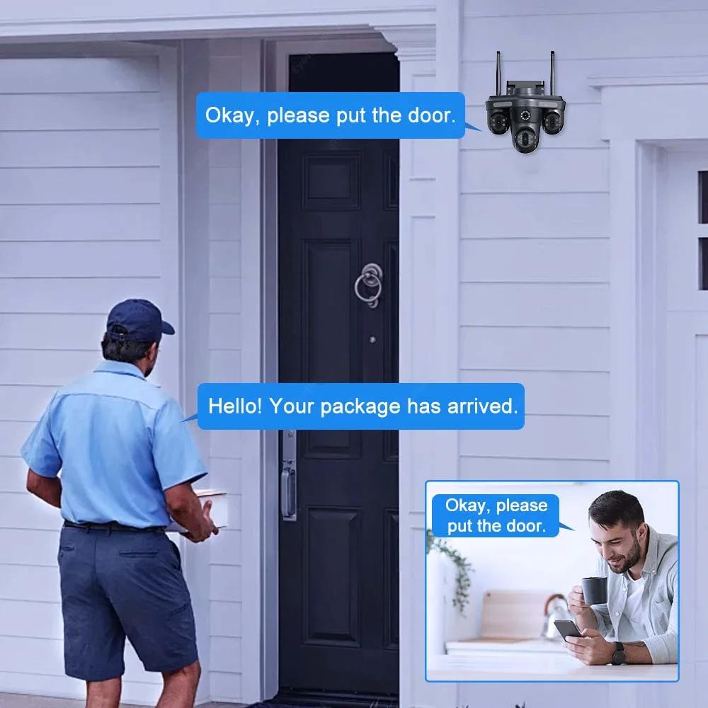 Nieuwe 6K 12MP WiFi IP Camera Buiten Drie lenzen Panoramisch Beeld PTZ IP Cam Bewegingsdetectie Beveiliging CCTV Videobewaking