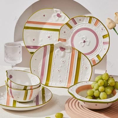 Exquisite Relief Ceramic Plates Cute Irregular Salad Dessert Bowls Household Delicious Dishes Steak Plate Unique Tableware