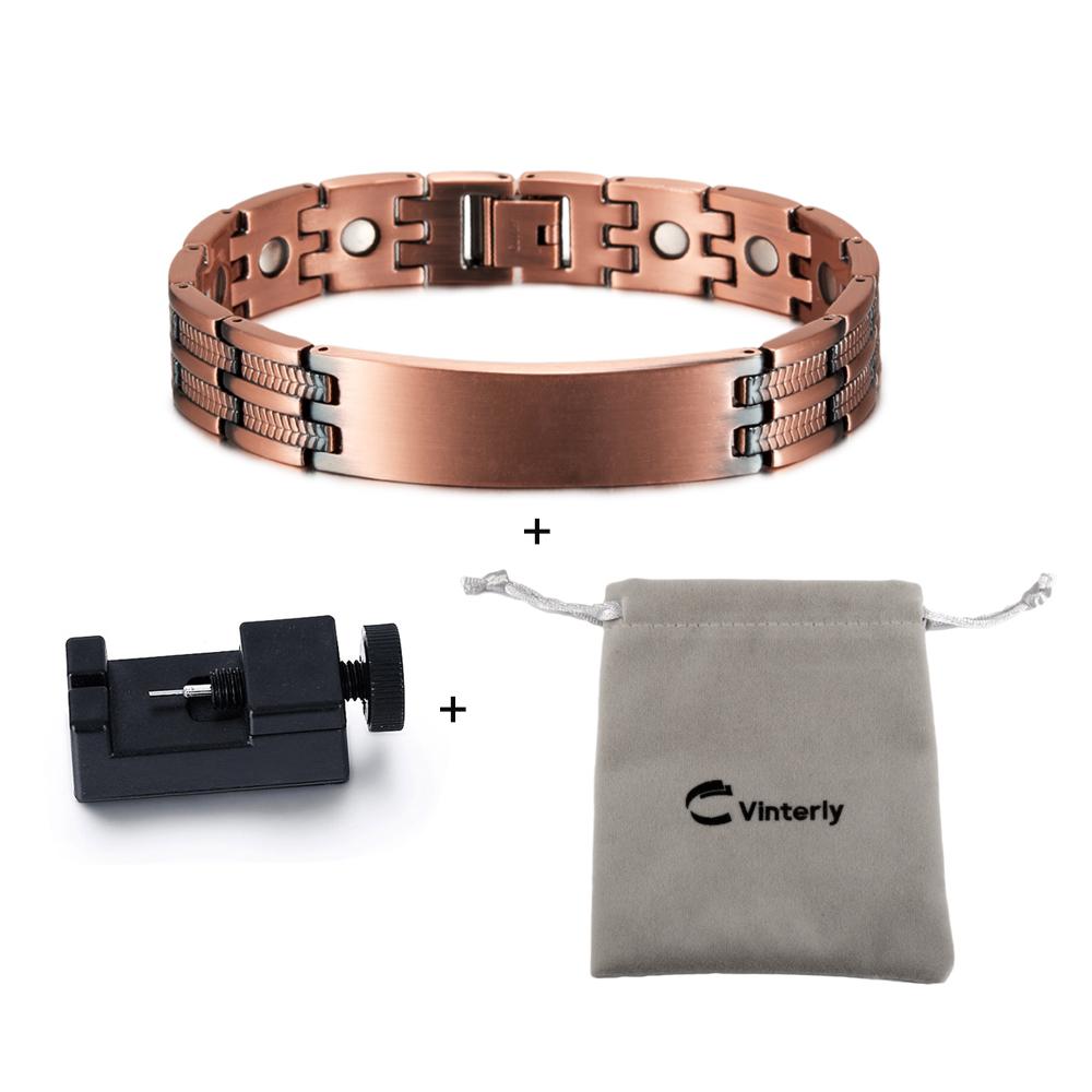 Pure Copper Bracelet Customized Name Adjustable Medical ID Bracelet Personalized Message Reminder Magnetic Bracelets for Men