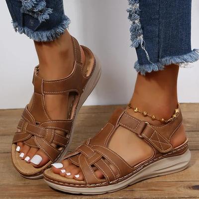 2026 Ladies Shoes Open Toe Women's Sandals Summer Rome Hollow Solid Outdoor Casual Comfortable Beach Wedge Sandals