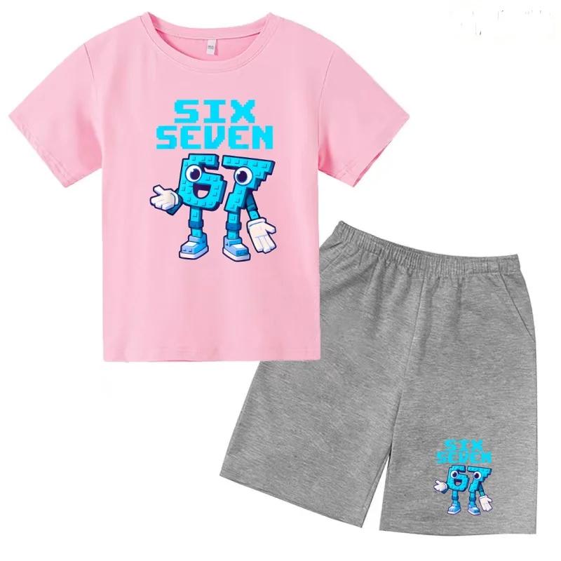 3-12 Ensemble décontracté sportif pour garçons et filles, T-shirt d'été cool à manches courtes et imprimé numéros 6 et 7, style