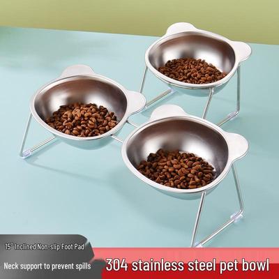 Elevated 304 Stainless Steel Pet Bowl - Cat & Dog Water/Food Dish with Neck Protection Stand