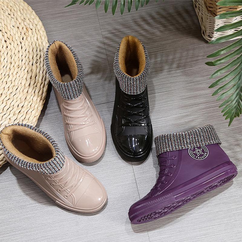 Warm Womens Rain Shoes Fur Winter Waterproof Boots Woman Galoshes Fashion Garden Rainshoes Plush Boot Brand