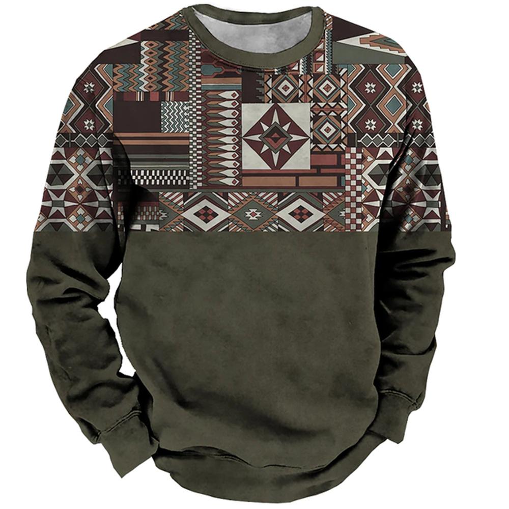 Vintage pánská mikina Kovbojské tričko s grafickým vzorem Etnický styl Potisk Svetr Oversized Muži Oblečení Neformální Top