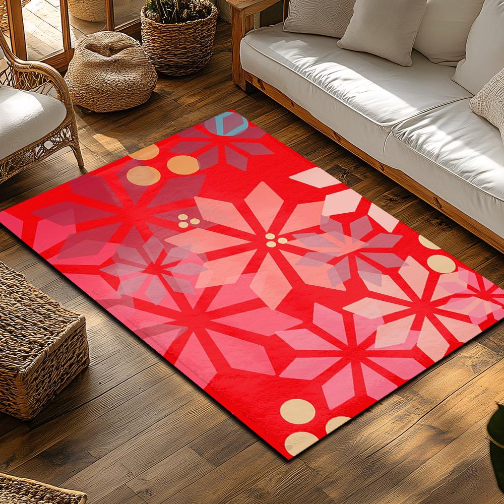 Cozy Christmas Doormat Red Flower Pattern Festive Welcome Mat Holiday Home Decor Entrance Rug Indoor Outdoor Floor Mat Gift