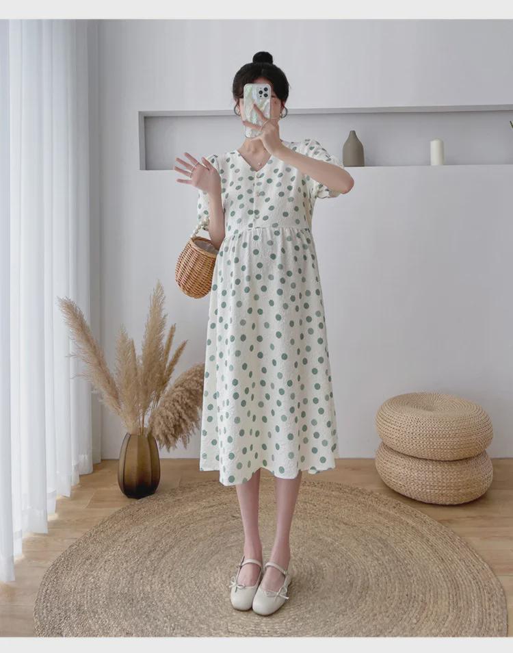 Pregnant Women's Polka Dot Summer Dress - Loose, Plus Size, Slimming Skirt for 2024