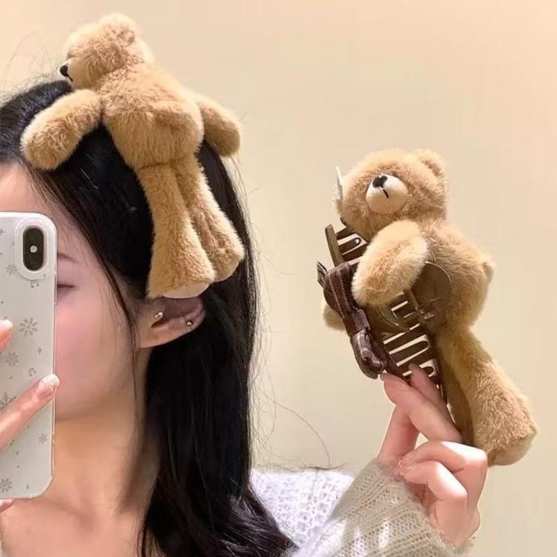 Cute Bear Plush Hair Clip Cartoon Headband Fashionable Elegant Versatile Hair Accessory Sweet Sle Universal Fit Hair Accessories