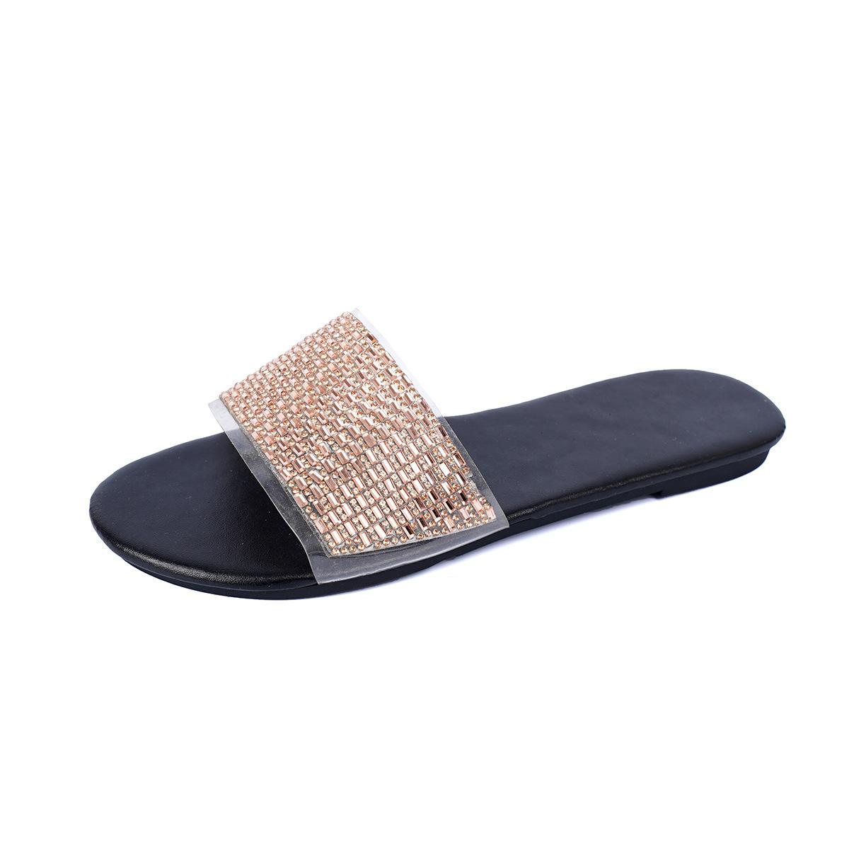 

Квадратный носок плоский каблук стразы большой размер крутые шлепанцы женские 2025 лето новый мягкая подошва повседневные уличные пляжные шлепанцы 43