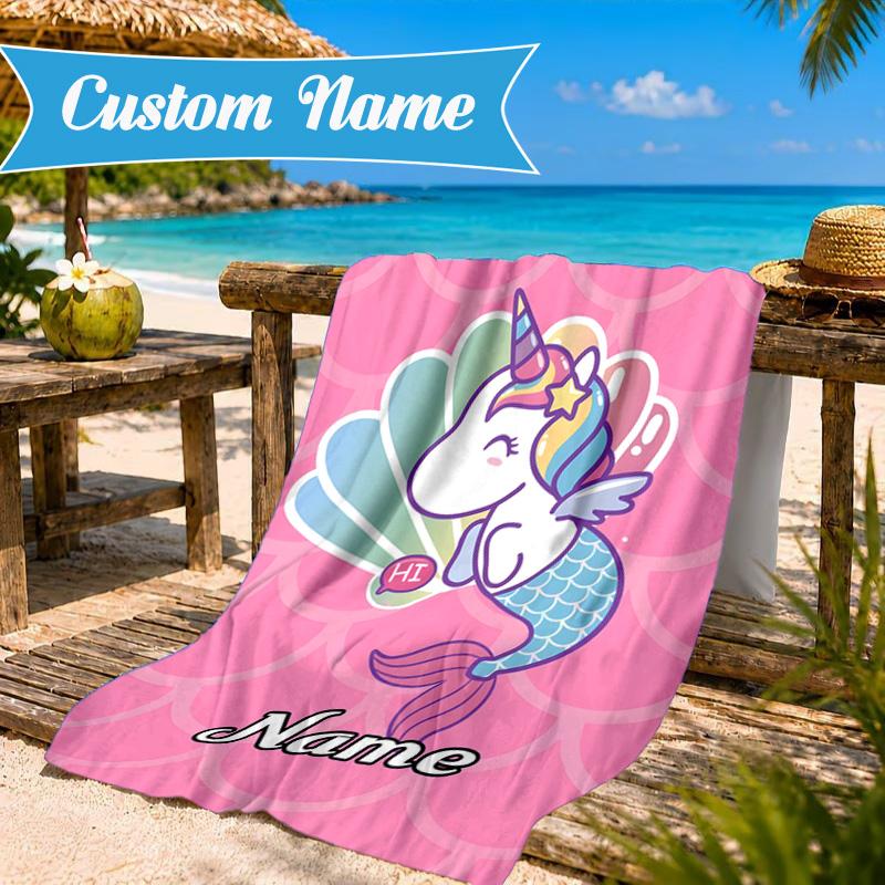 Custom Name Unicorn Dreams Art Beach Towel Microfiber Beach Towel, Lightweight and Quick-Dry, for Summer Travel, Swimming Pool Gift