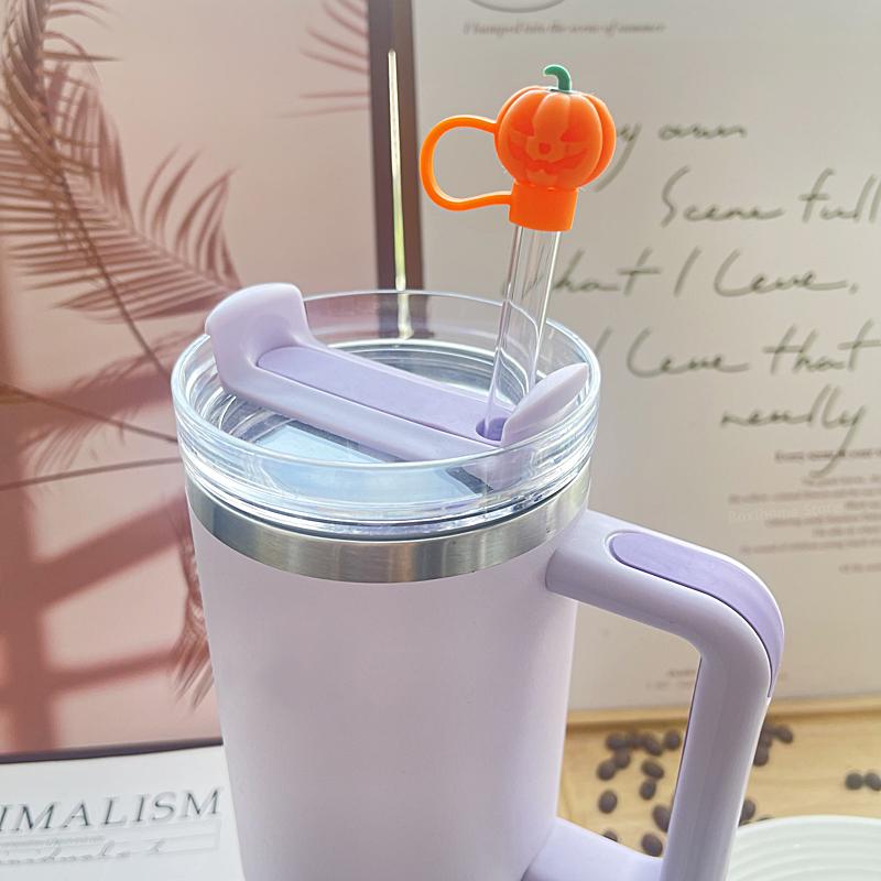 Halloween Pumpkin Silicone Straw Cover Cap For Stanley Tumbler Cup Accessories 30&40oz Reusable 9-10mm Large Diameter Sippy Plug