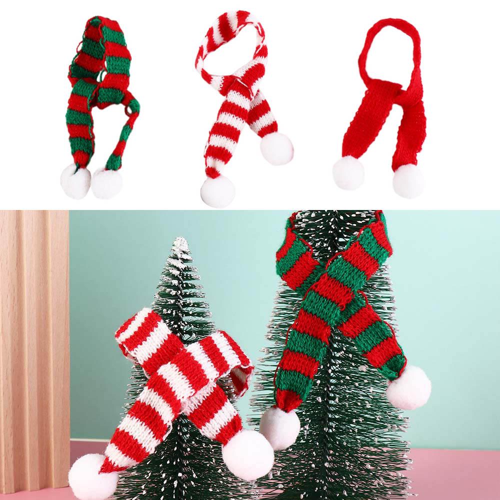 Rot-Weiß Gestrickter Schal Puppe Dekoration Streifen Mini Strickschal Puppenzubehör