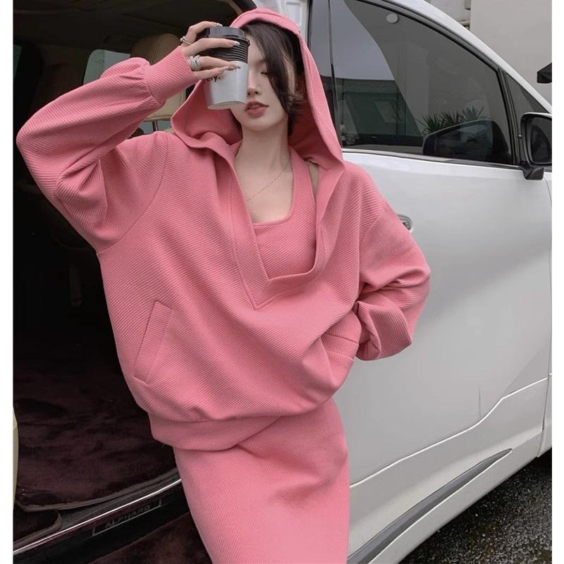 Autumn New Foreign Style Age Reduction and Thin Suit Women's Large Size Sweater Meat Covering Two-piece Set Dress Women's Clothing