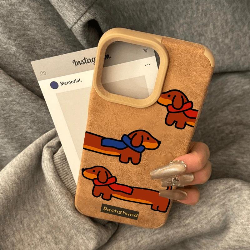 Jamnik dla Apple 16 Promax Etui na telefon komórkowy Wszechstronne miękkie etui dla IPhone 13 Skórzane brązowe 14 Kreskówkowe 15