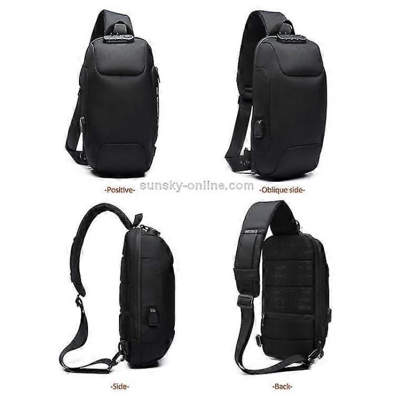 Ozuko 9223 Diebstahlschutz Herren Brusttasche Wasserdichte Umhängetasche Mit Externem USB-Ladeanschluss Schnell weniger