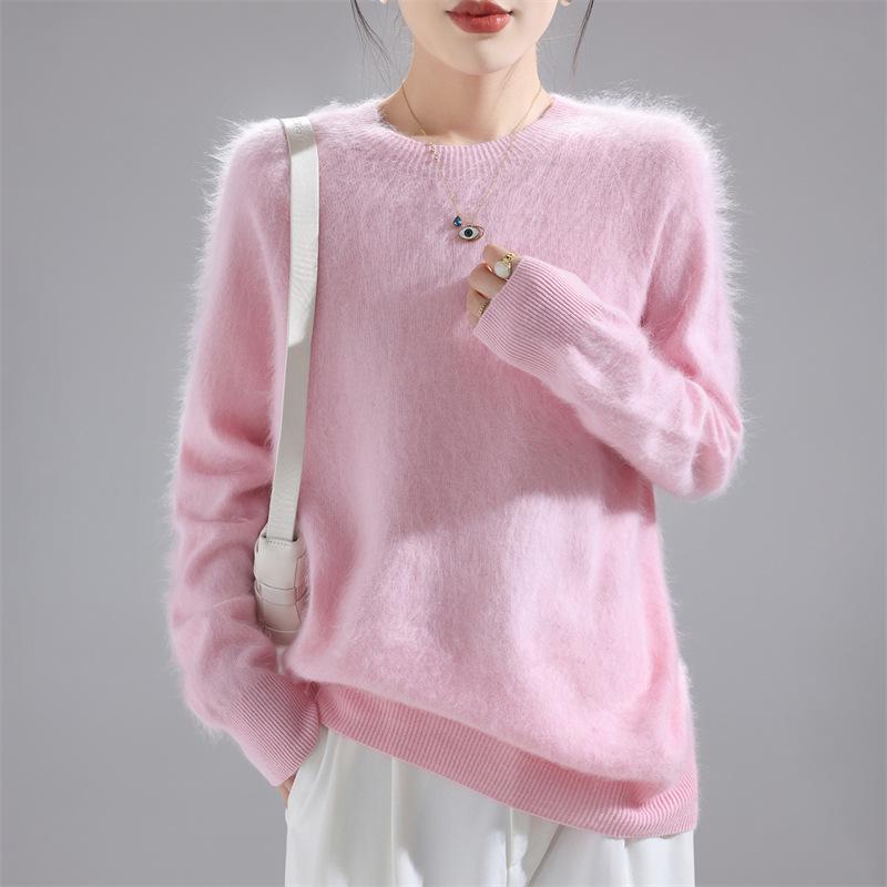 2025 Fashion Women's Round Neck Wool Sweater: Versatile Loose-Fit Knit Base Layer