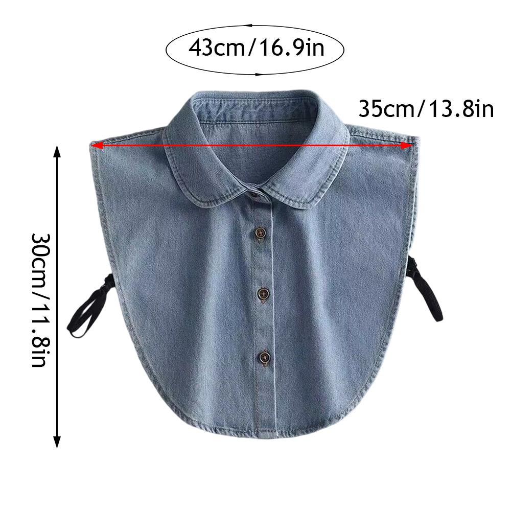 Women's Blue Washed Denim Collar Simple Half Shirt Style Fake Collar Versatile Decoration Detachable Pointed False Collar
