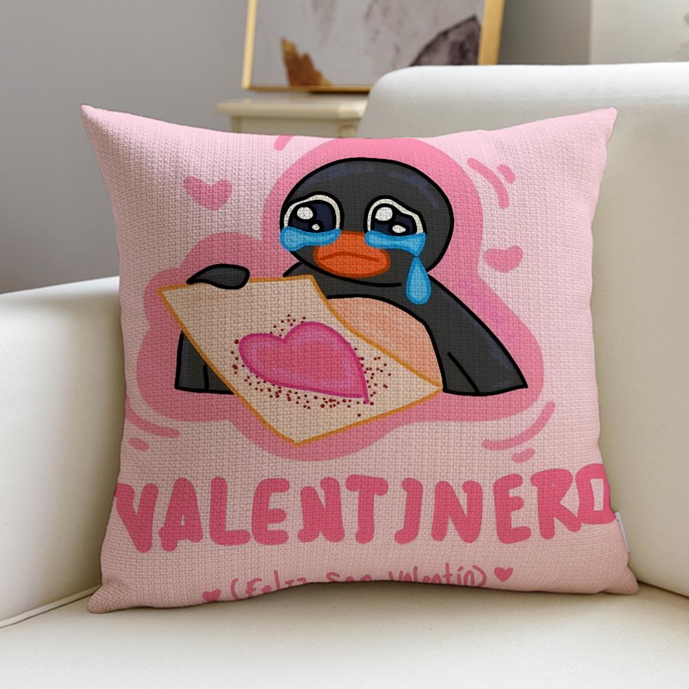 Cute PPinguS Cushion Cover Breathable and skinfriendly linen pillowcase square removable and washable cushion