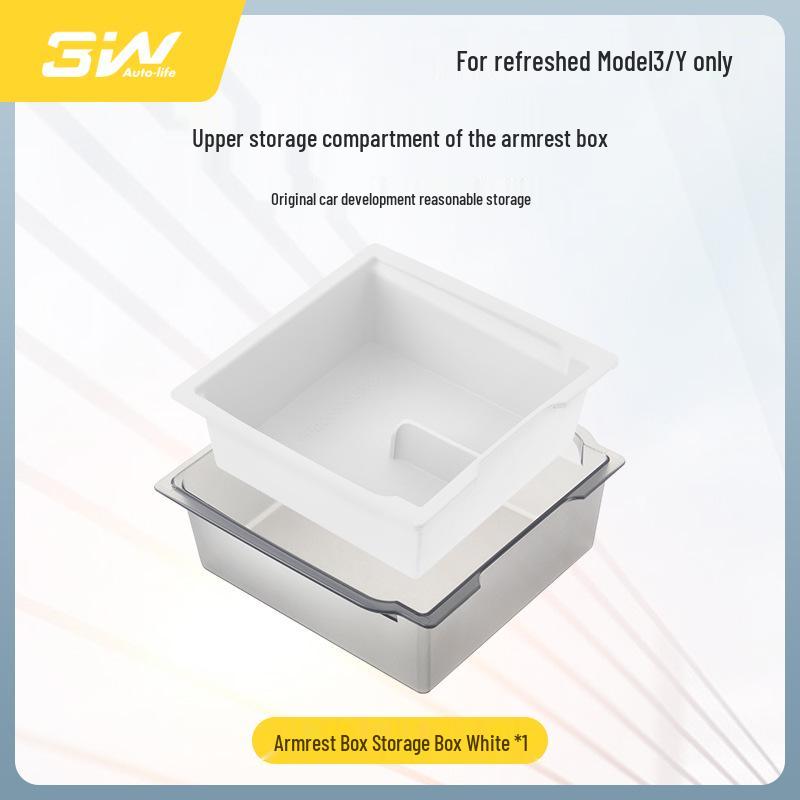 3W Silicone Pad for Tesla Model 3/Y Center Console Armrest, Dual Layer Storage Box