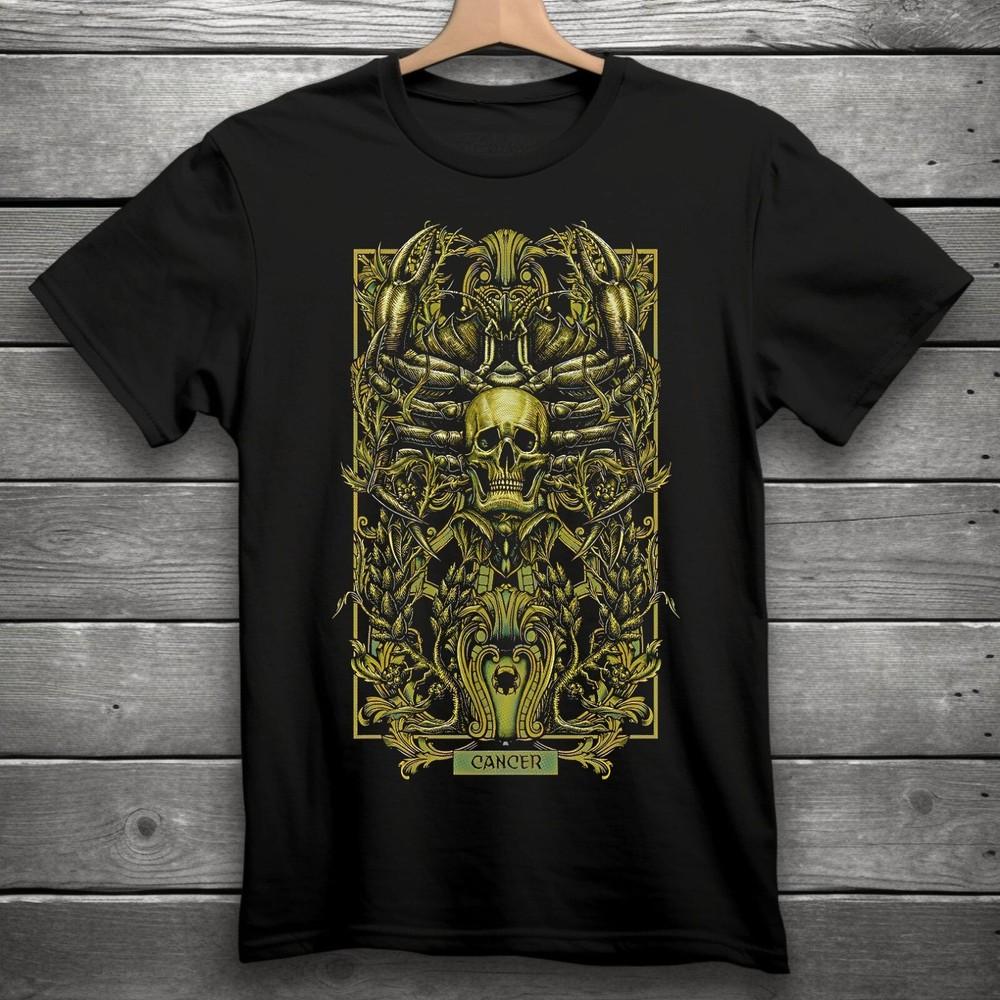 Cancer Zodiac Sign Goth Skull Unisex Black TShirt S3XL Unisex T-Shirt XXL