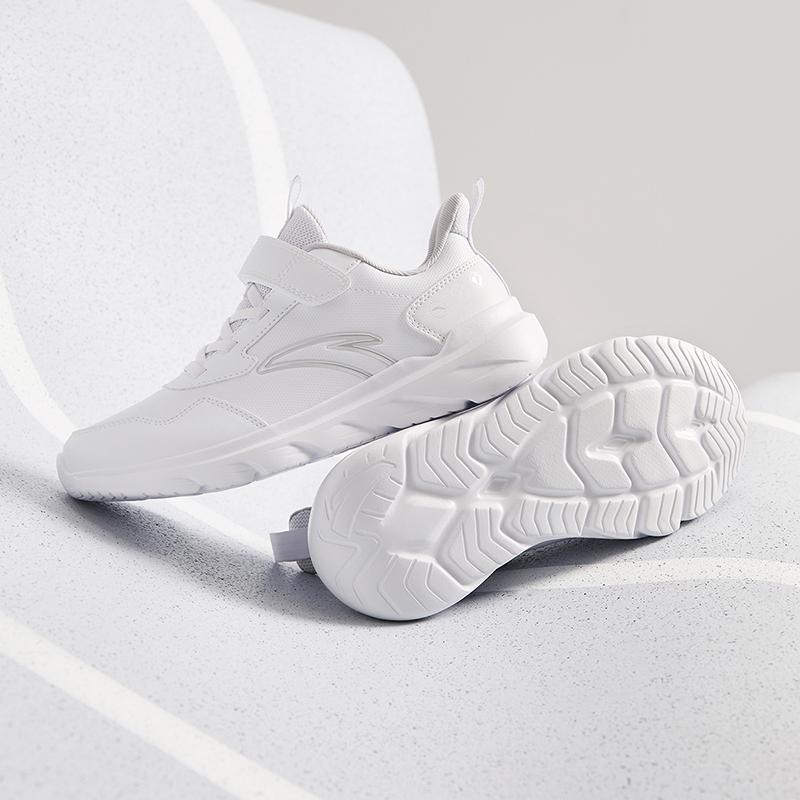 Anta Kids Vitality Synthetic Leather Simple Versatile Lightweight Shock Absorbing Low Top Running Shoes Kids sneaker White A12435568-5