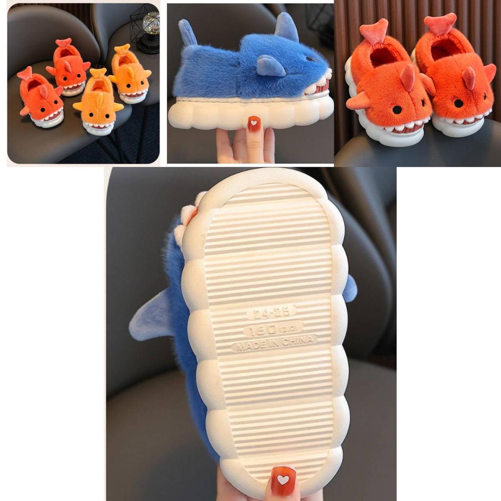 Gemütliche Wasserdichte Kinder Hausschuhe mit Hai-Motiv für Jungen Mädchen Warme Indoor Winter Hausschuhe
