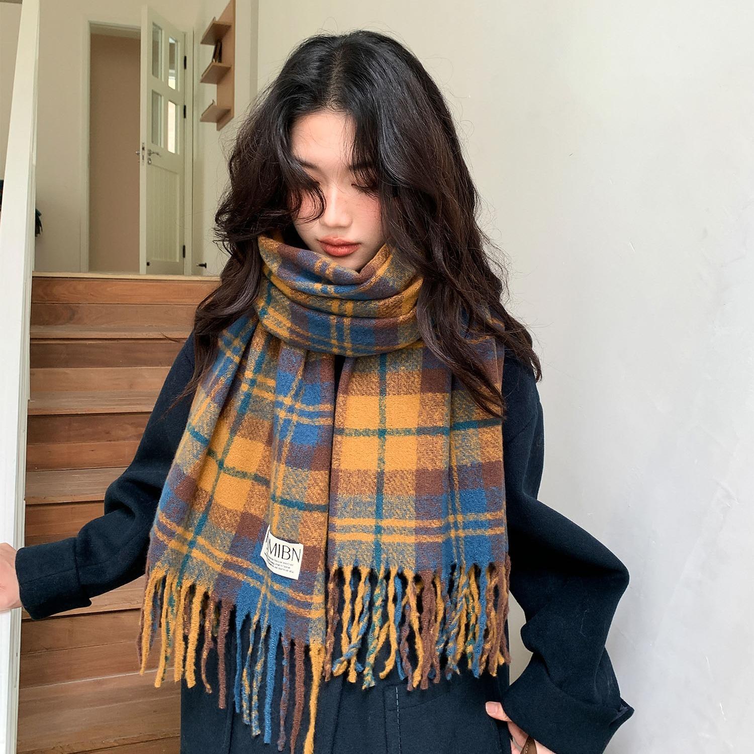 

Red Plaid Scarf Autumn and Winter Women s Korean Style Atmosphere Scarf Plush Shawl Outer Wear New High End Feel 70*180cm