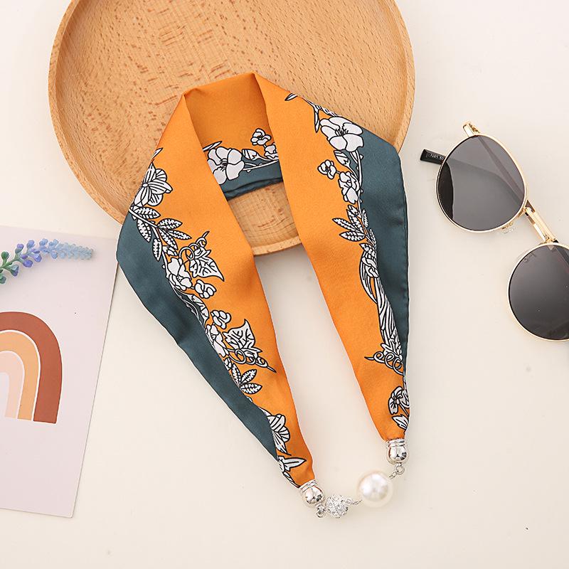 Korean Style Silk Scarf Necklace: Pearl Pendant, Magnetic Clasp, Women's Thin Choker
