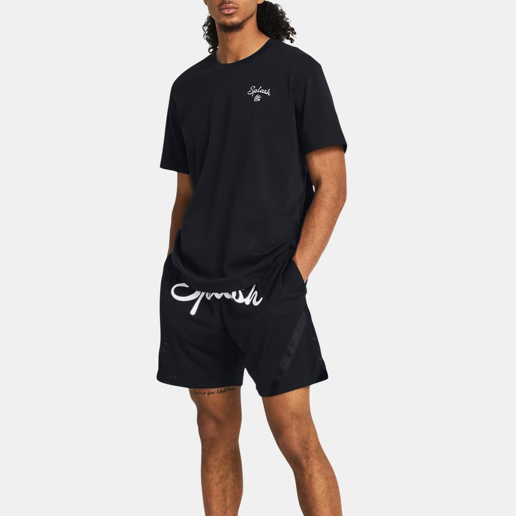 Under Armour Embroidered Print Crew Neck Short Sleeve T-Shirt Men Tops Black 1383379-001