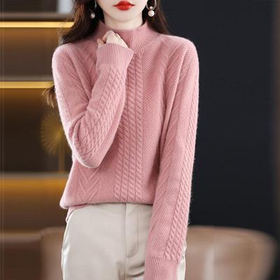 Suéter de cashmere feminino 30% cashmere 70% lã outono e inverno cashmere grosso pulôver macio e quente