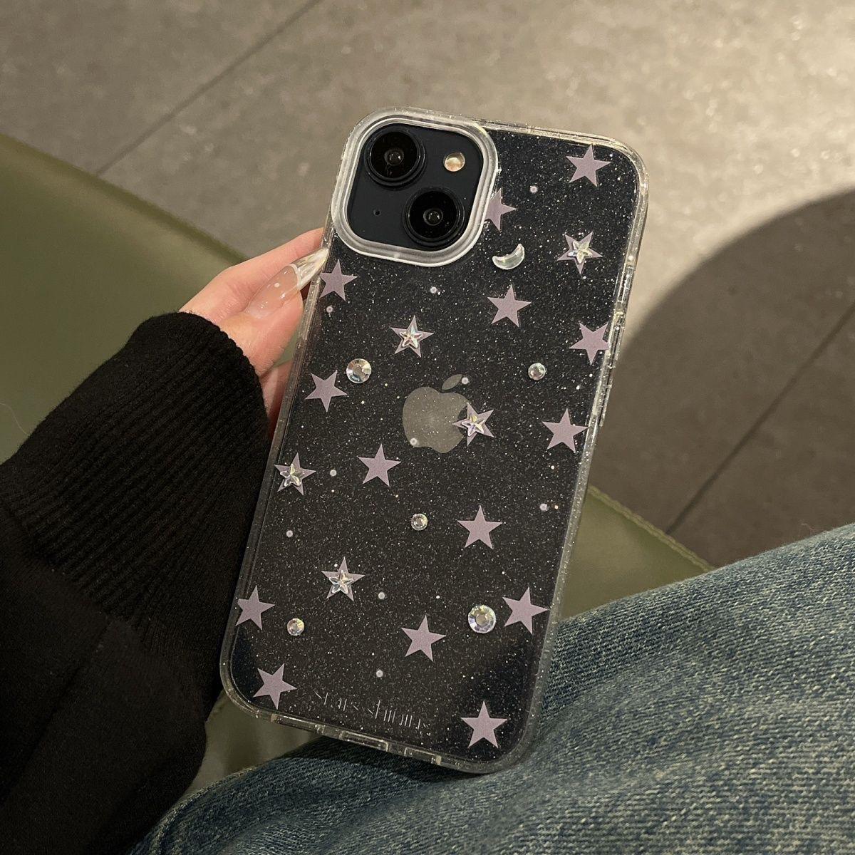 

Корейский чехол для телефона с блестящими звездами, Совместим с iPhone 12, 13, 14 Pro Max, 15 - Прозрачный для женщин iPhone 11 Pro