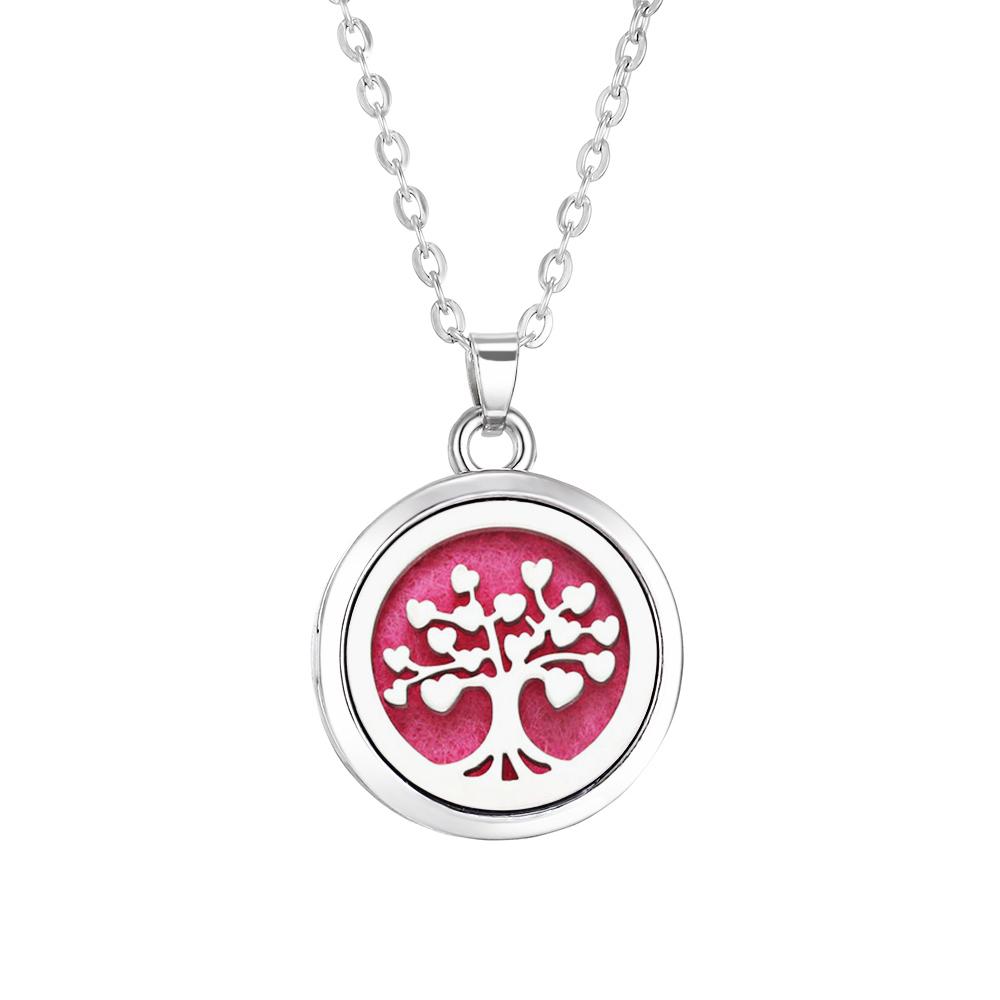 Stainless Steel Fashion Tree of Life Aromatherapy Necklace Essential Oil Diffuser Perfume Locket Pendant Women Jewelry Gift