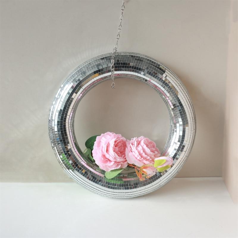 Sparkling Discos Wreath Rings Decors Reflective Hanging Ornament Mirrored Round Wreath Pendants Festivals Party Decors