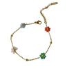 Fashion Stainless Steel Natural Stone Trendy Colorful pink Flower Necklace Anklet Jewelry Set