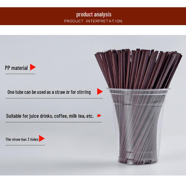 Paie biodegradabile PLA pentru amestecat cafeaua, de unică folosință cu trei găuri pentru băuturi calde și ceai cu lapte