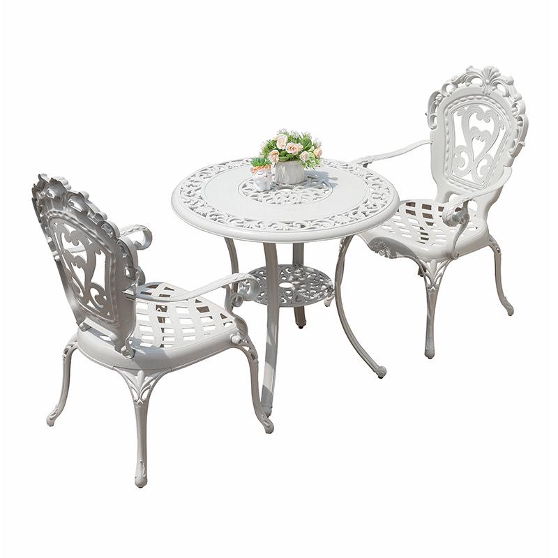 White Wrought Iron Cast Aluminum Outdoor Patio Table and Chairs Set - Waterproof Villa Courtyard Garden Balcony Furniture
