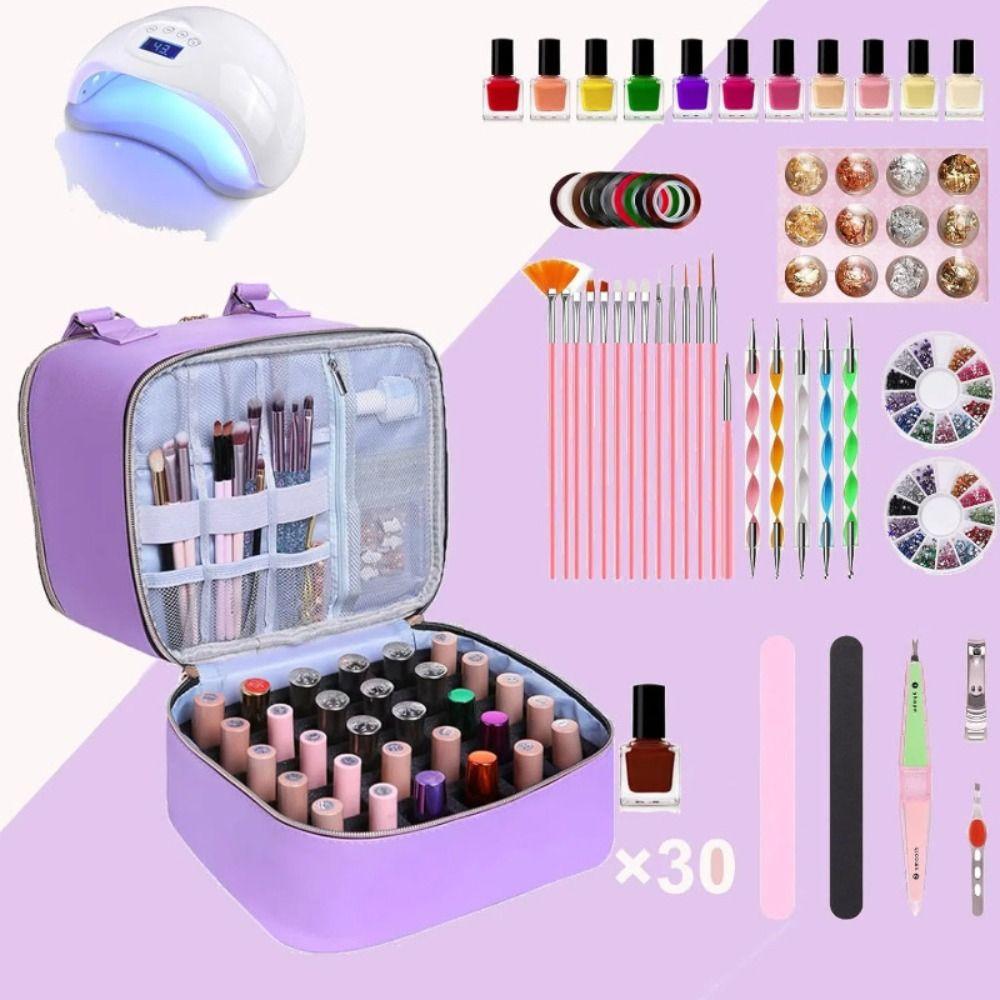 Double Layer Nail Polish Storage Bag 30 Grids Large Capacity Nail Care Kit Bag Handheld Waterproof Essential Oil Organizer Bag