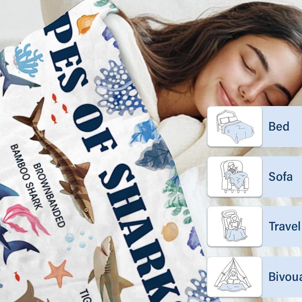 50x60 In Ocean Whale Dolphin Shark Flannel Blanket Boys Kids Shark Blanket Soft Warm Cozy Blue Theme Blanket for Sofa Bed Travel