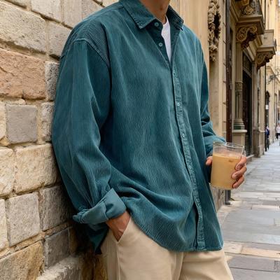 Camisa de Pana para Hombre Yousheng Botones Manga Larga Solapa Color Sólido Clásica Holgada Casual Chaqueta Camisa para Trabajo Citas Ropa de Calle